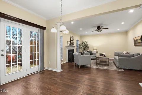 a view of a living room and dining room