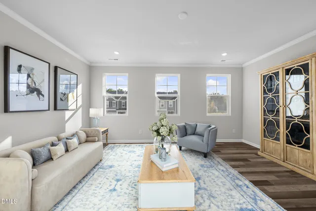 a view of a balcony with wooden floor