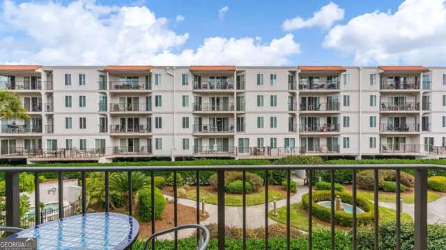 a building view with a garden space