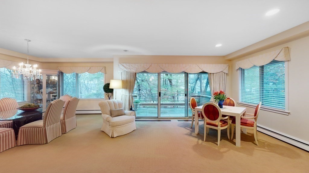206 Allandale Road, Unit 2D Boston, MA 02467 - Photo 11 of 39 a living room with furniture and a floor to ceiling window