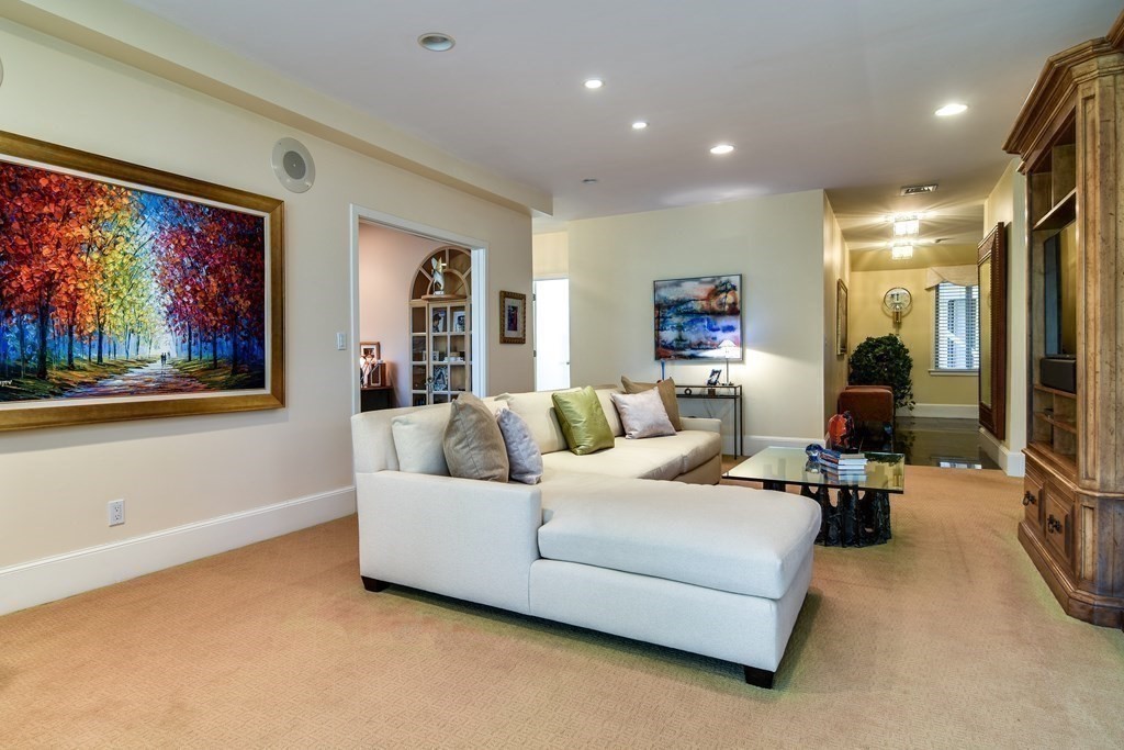 206 Allandale Road, Unit 2D Boston, MA 02467 - Photo 12 of 39 a living room with furniture a flat screen tv and a wall painting
