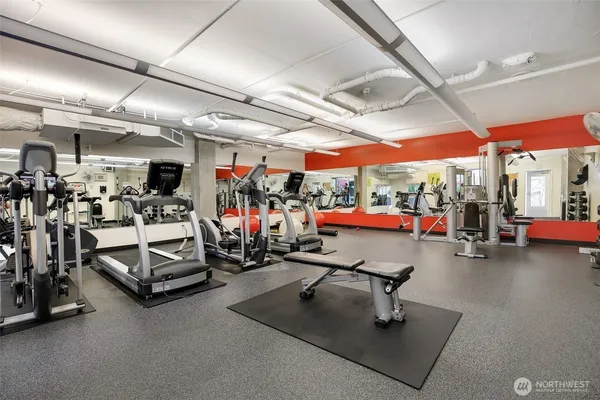a view of a room with gym equipment