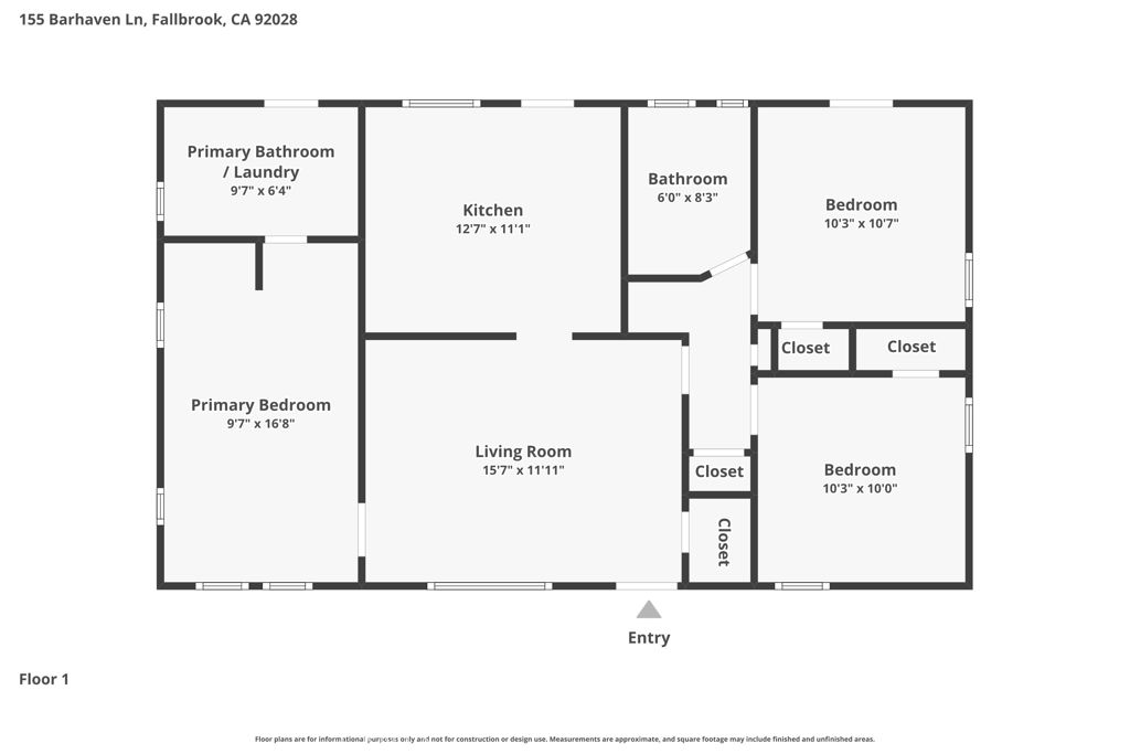 155 Barhaven Lane Fallbrook, CA 92028 - Photo 39 of 39 Floor Plan Sketch with Approximate Dimensions