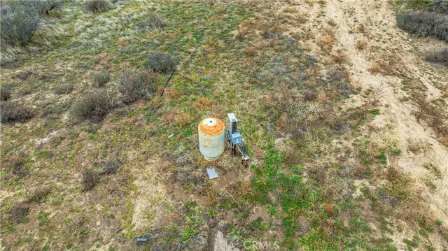 a aerial view of a house with a yard and a plant