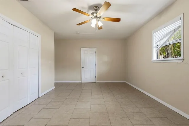 a view of a room with a window