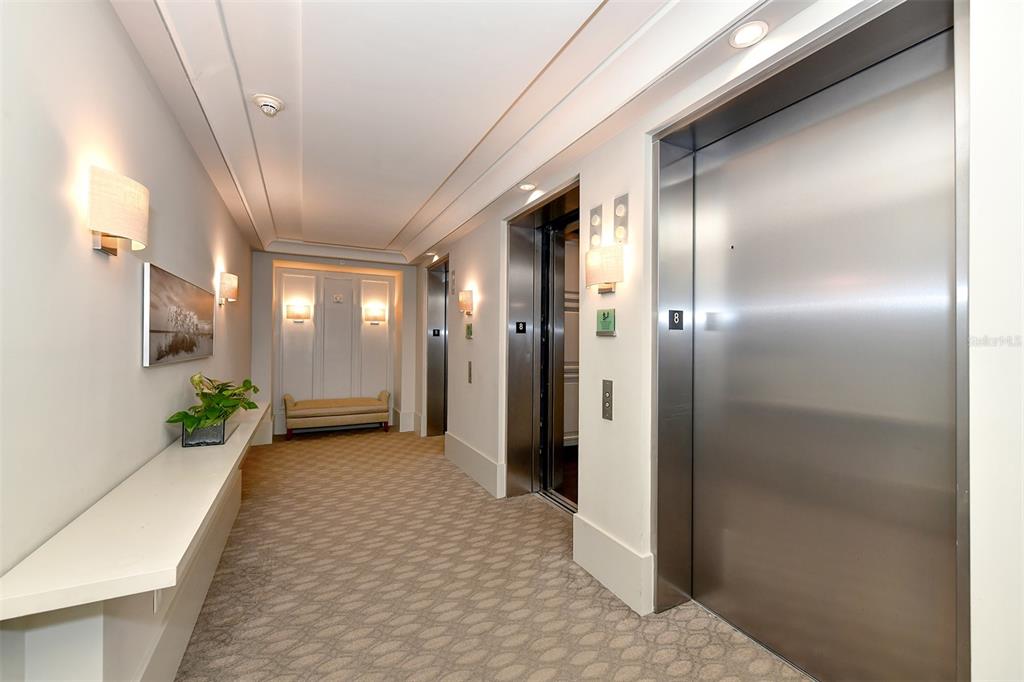 1350 Main Street, Unit 903 Sarasota, FL 34236 - Photo 55 of 71 a view of a hallway with potted plants in front of door