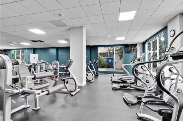 a view of a room with gym equipment