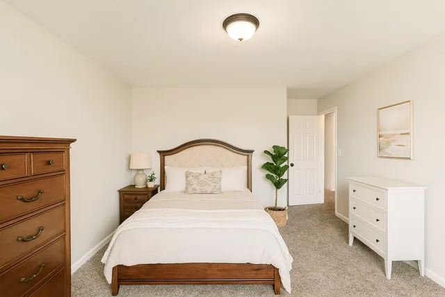 a bedroom with a bed and a dresser