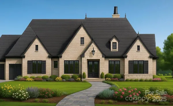 a front view of a house with a garden