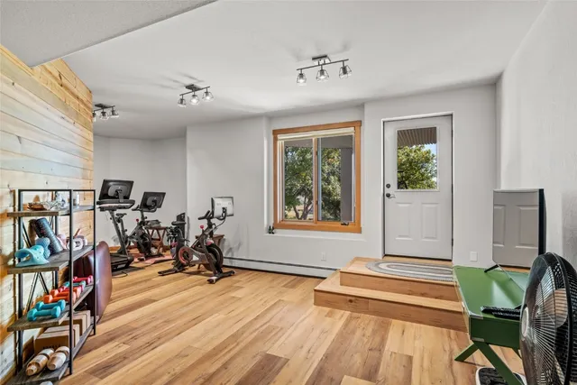 a view of a room with gym equipment
