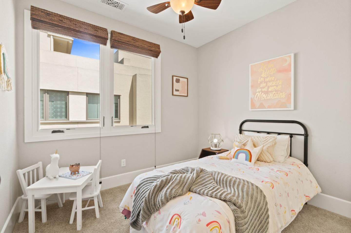 525 Fierro Loop Campbell, CA 95008 - Photo 28 of 48 a bedroom with a bed and a chandelier