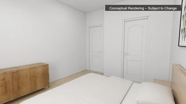 a bedroom with a bed and a cabinets