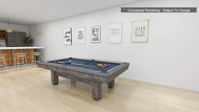 a room with a table and a workspace