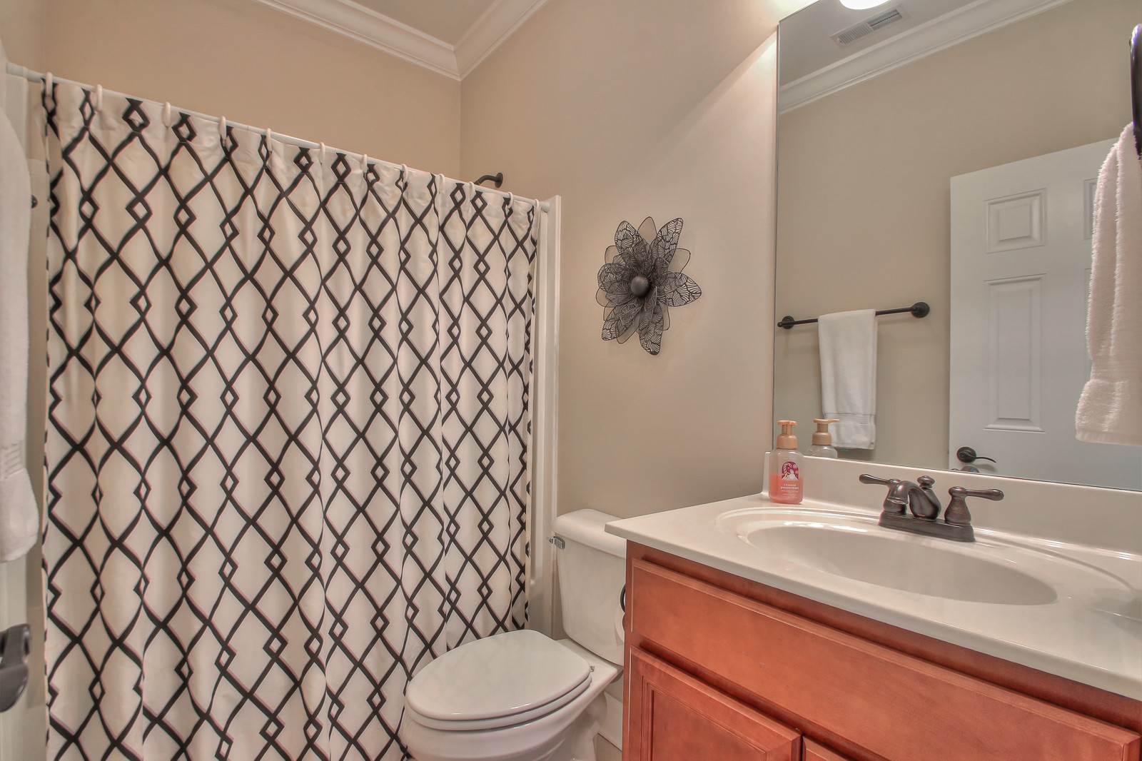 3028 Sakari Circle Spring Hill, TN 37174 - Photo 32 of 46 a bathroom with a sink a toilet and shower curtain
