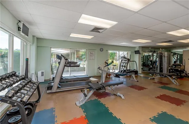 a view of a room with gym equipment