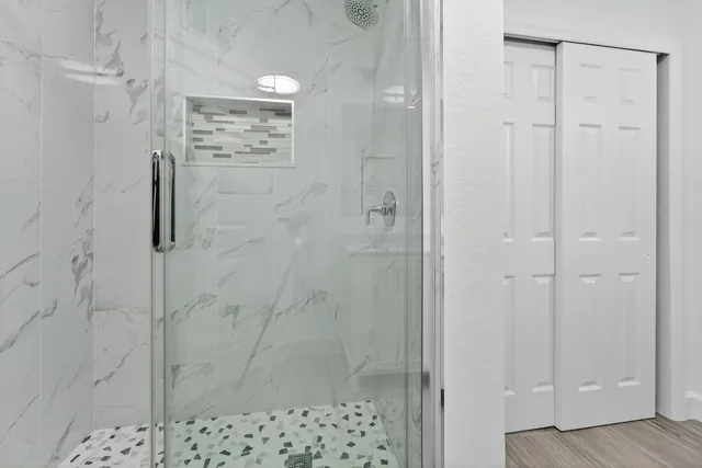 a bathroom with a shower