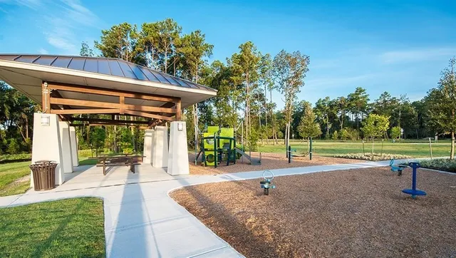 a view of a park with slide