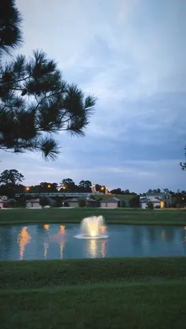 a view of a lake with houses in the back