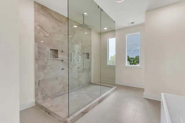 a bathroom with a shower