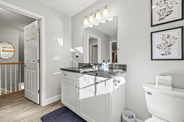 a bathroom with a toilet a sink and a mirror