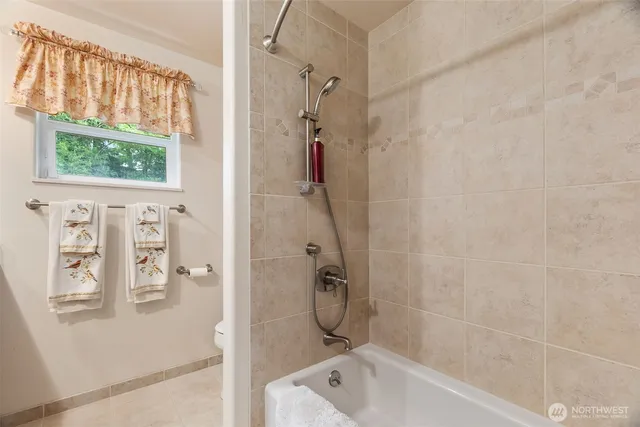 a bathroom with a tub shower vanity and a sink