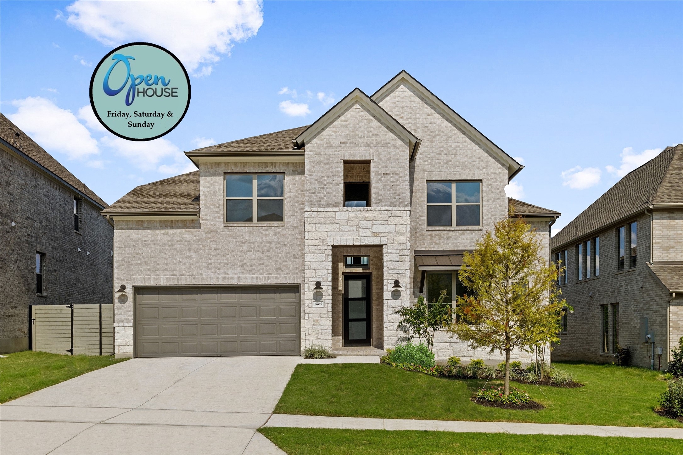 1405 Rodeo Ridge Drive Georgetown, TX 78628 - Photo 1 of 1 View of front of property with stone siding, concrete driveway, brick siding, roof with shingles, and an attached garage