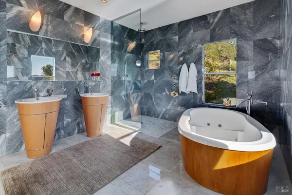 a view of a bathtub in a bathroom