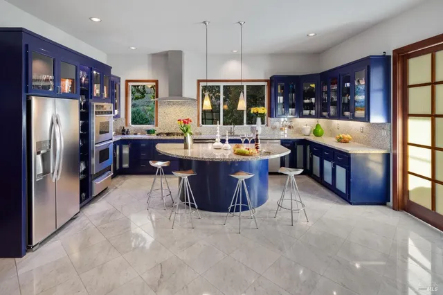 a large kitchen with lots of counter space