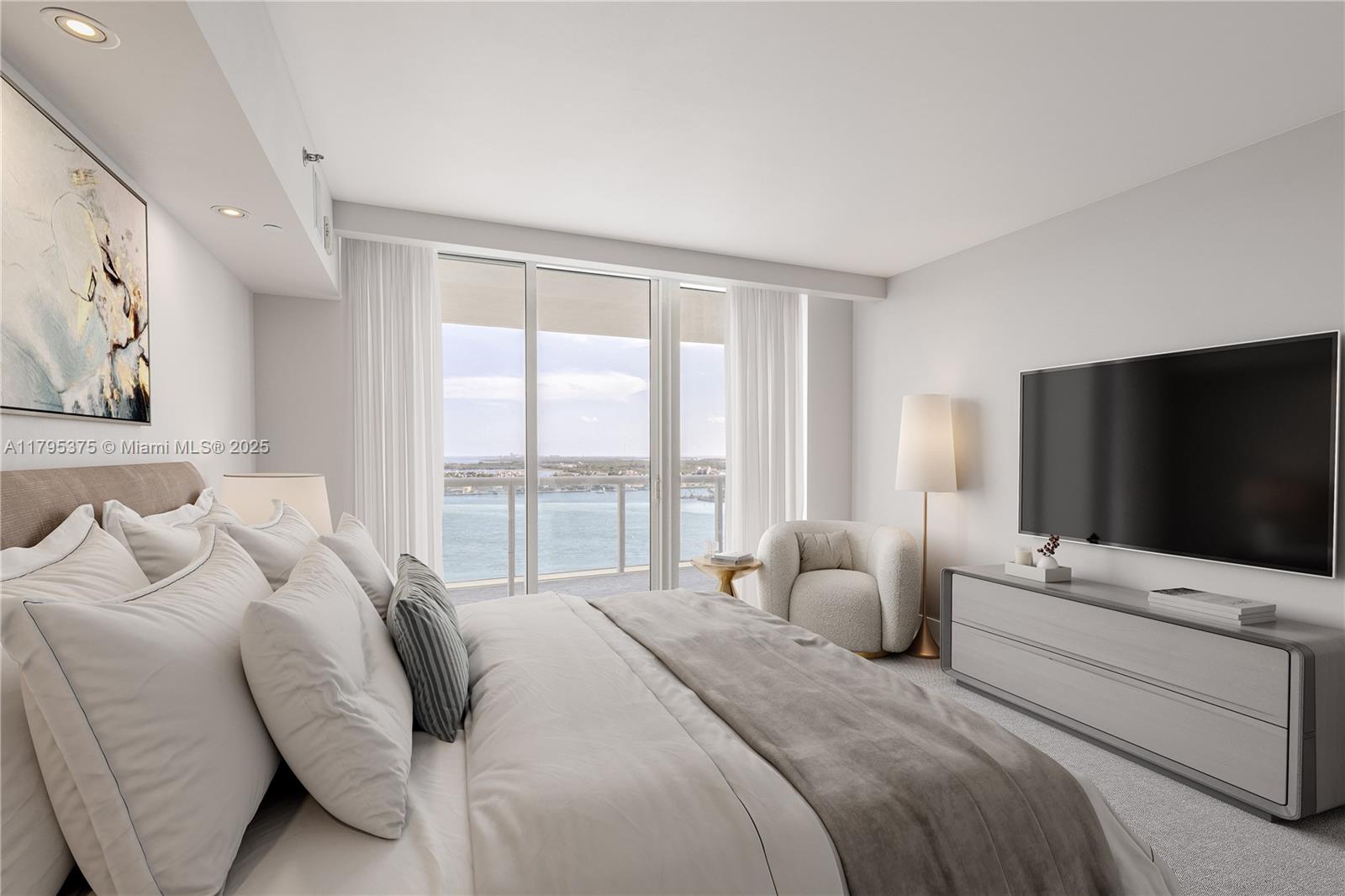 450 Alton Road, Unit 2303 Miami Beach, FL 33139 - Photo 8 of 51 a bedroom with a bed and flat screen tv