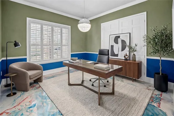 a view of a swimming pool with a lake view