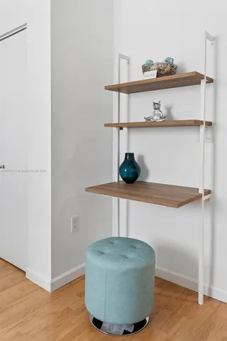a room with a book shelf