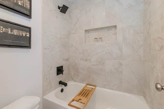 a bathroom with a bathtub