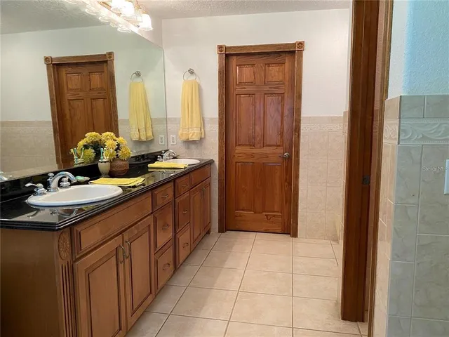 a bathroom with a sink a vanity and a mirror