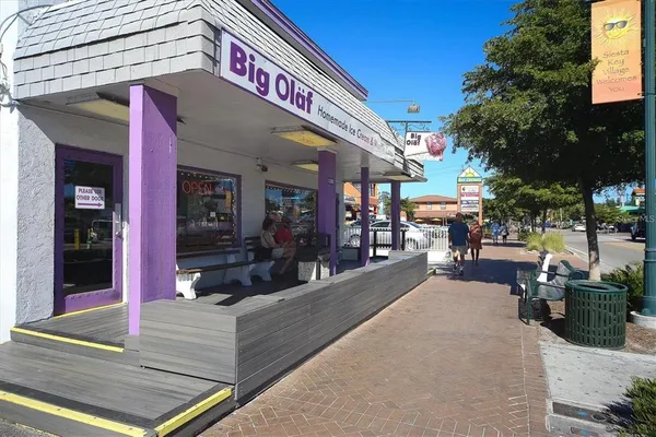 a view of a building with a patio