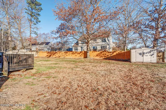 a view of small yard with large trees