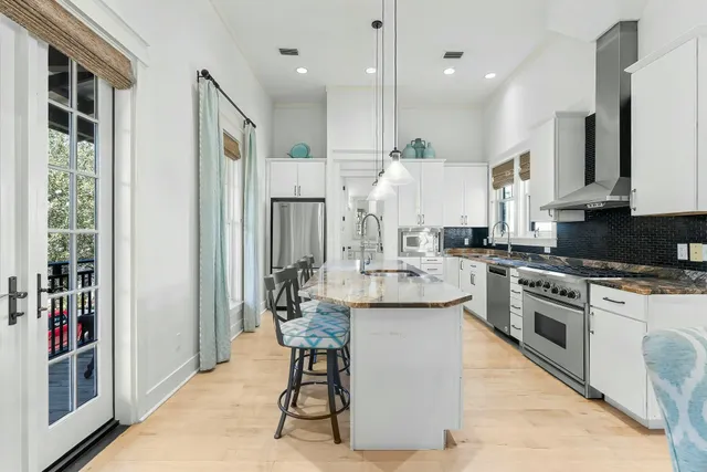 a view of a porch with seating space