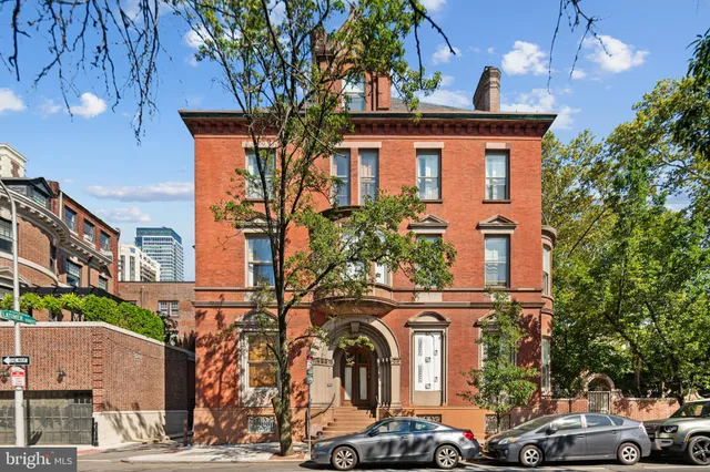 front view of a building with a street