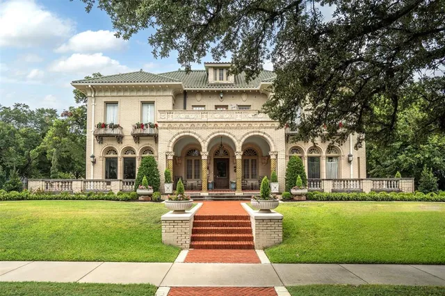 a front view of a building with yard