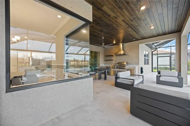 a view of a lake with houses in the back