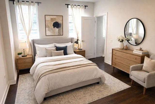 a bedroom with bed and a window