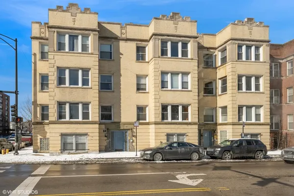 a front view of a multi story building