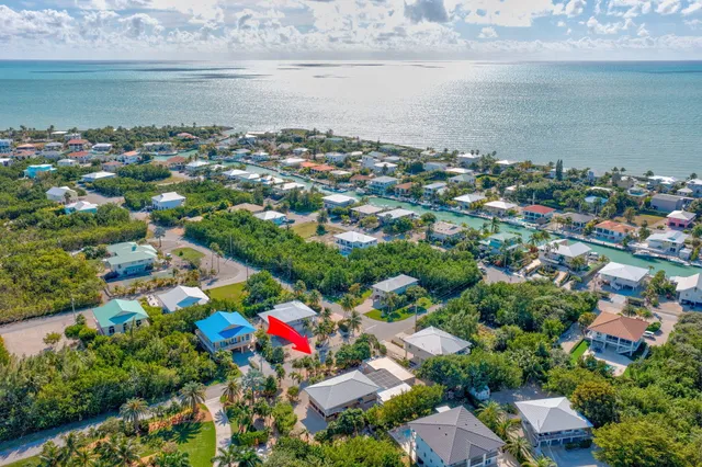 an aerial view of a house with a garden