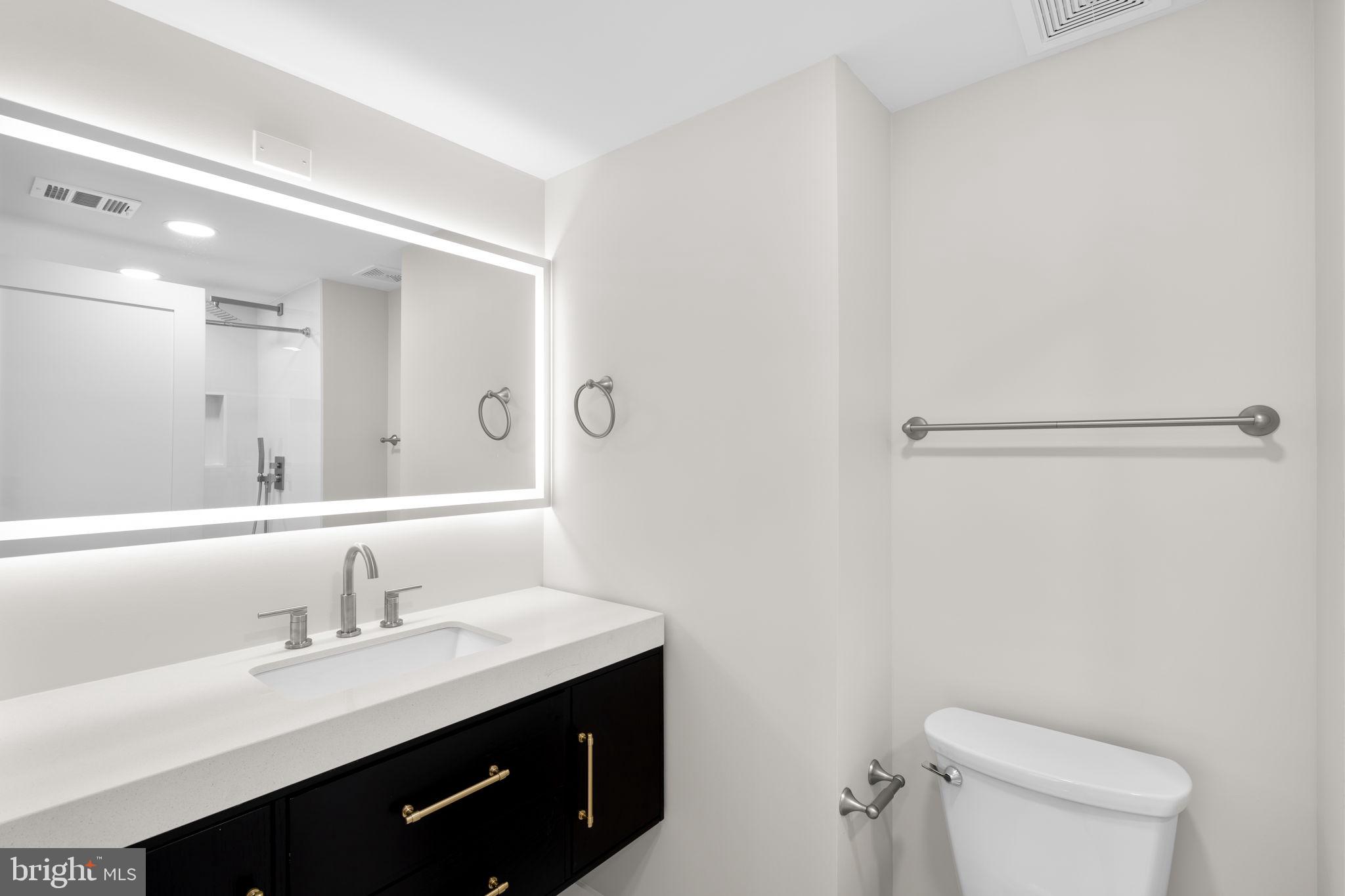 10053 Windstream Drive, Unit 3 Columbia, MD 21044 - Photo 25 of 30 a bathroom with a sink a toilet a vanity and mirror