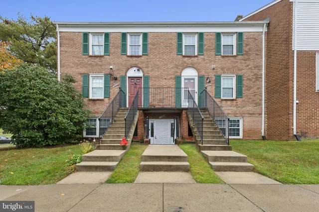 a front view of a brick building