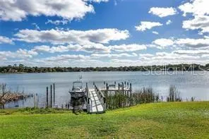 a view of a lake from a yard
