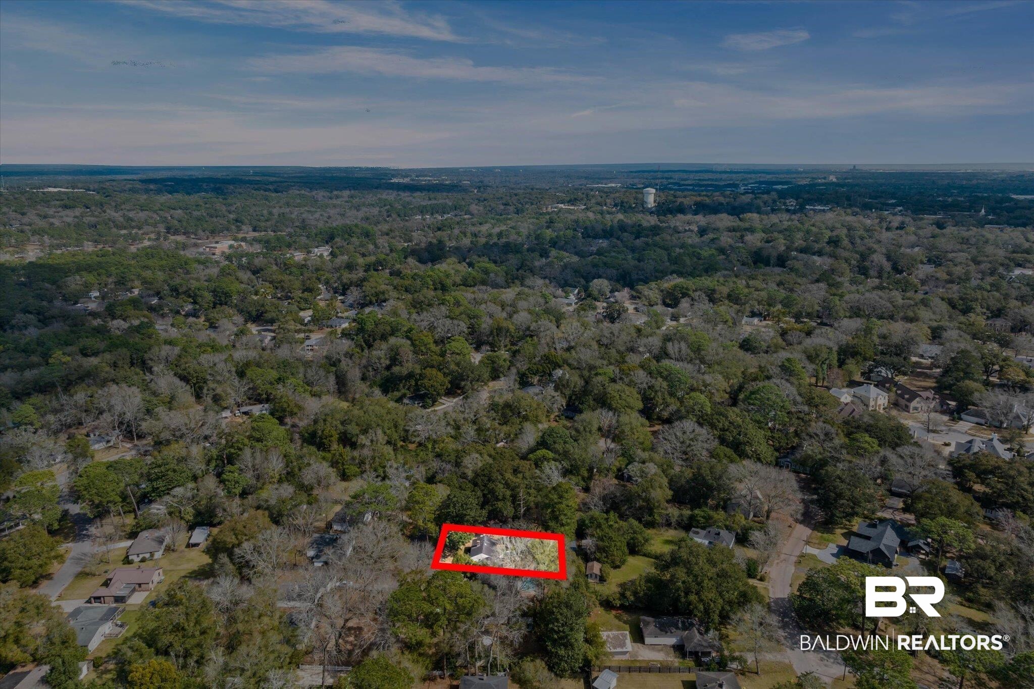 5117 Norton Lane Mobile, AL 36608 - Photo 27 of 35 Aerial overview of property's location featuring property boundaries highlighted and a heavily wooded area