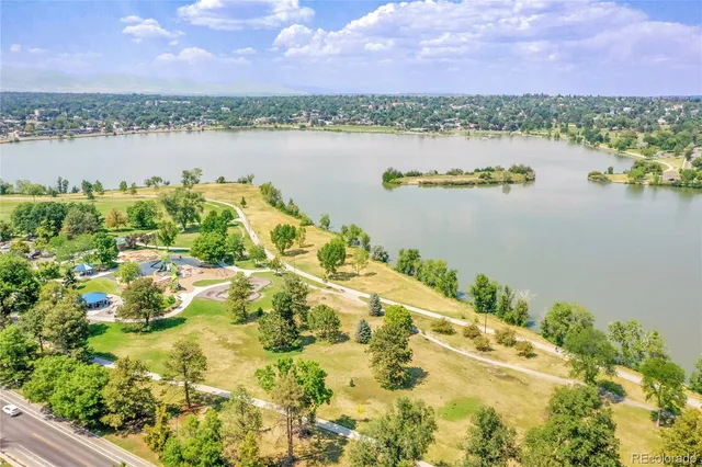 a view of lake with city and ocean view