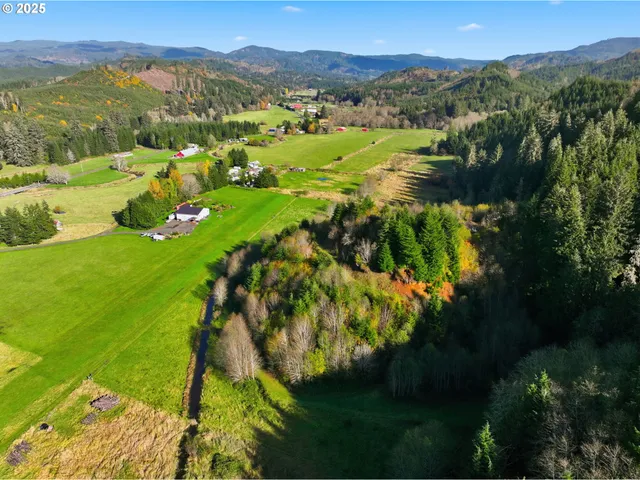 a view of a lush green hillside and a houses