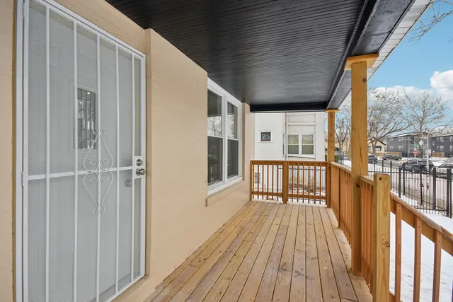 a view of wooden balcony