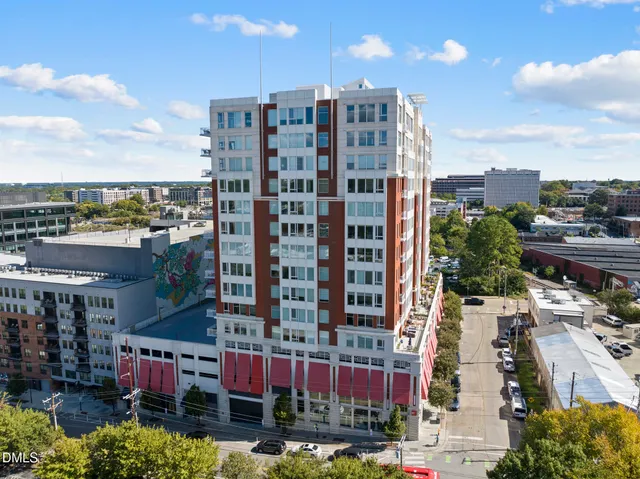 a city view with tall buildings